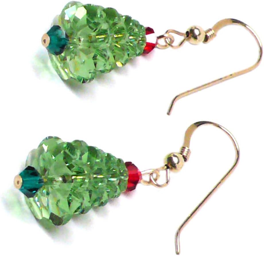 Light Green Crystal Christmas Tree Earrings Sterling or Gold-Filled