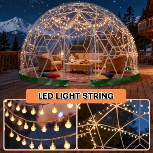 Yorkgargen 3.6 x 2.2m Gewächshaus Gartenkuppel Igloo,Gartenkuppel TPU Blasenzelt für 4-8 per,Gartenblasenzelt mit 2 Lichterketten, Durchsichtiges Kuppelzelt für Hinterhof,Party,Weihnachten,Hochzeiten