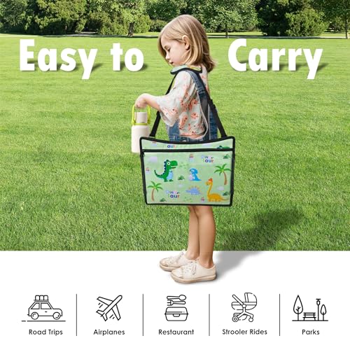 Image of Kids Travel Tray, Kids Travel Trays for Car Seat, Road Trip Essentials for Toddler, Carseat Lap Tray with Dry Erase Board & Storage Organizer for Road Trip Activities for Kid, Green