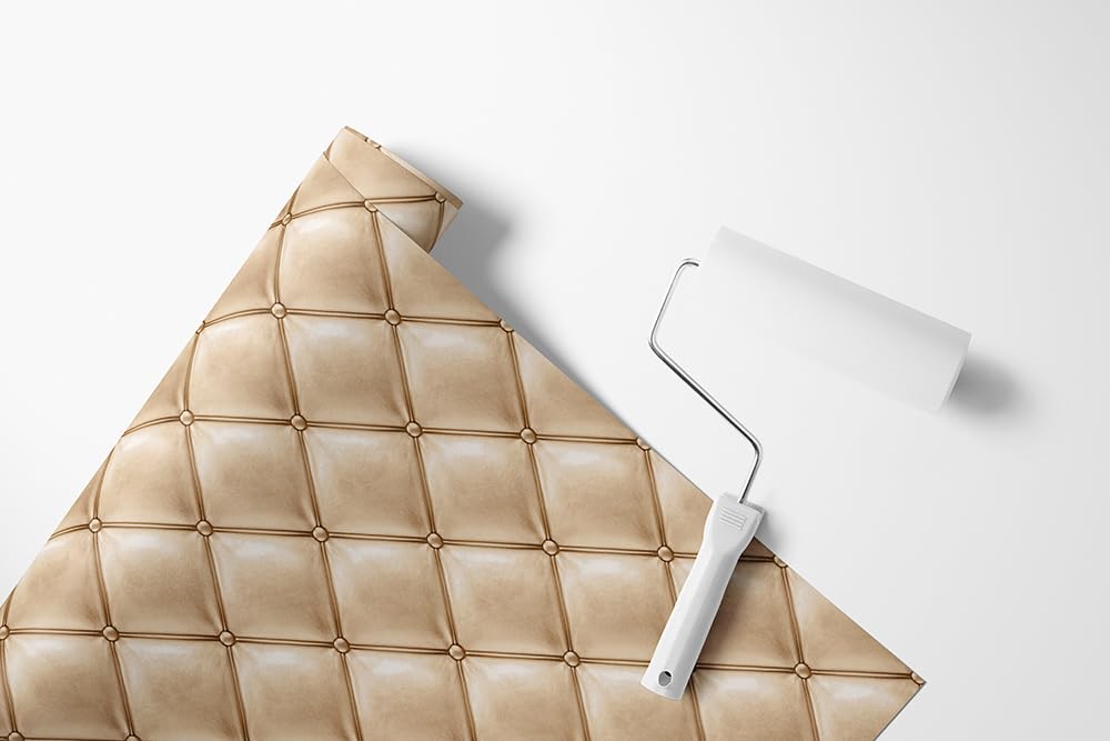 Tapeta flizelinowa beżowa wygląd tapicerowany tapeta Chesterfield