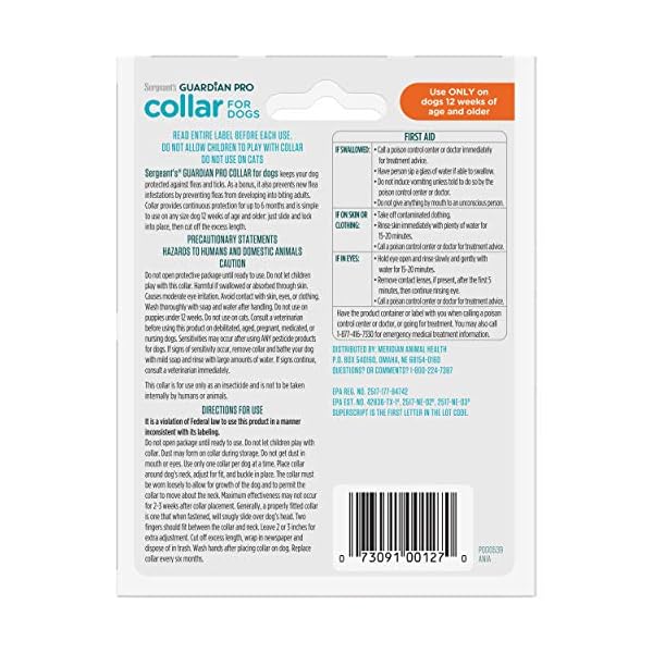 Sergeant's Guardian Pro Flea & Tick Collar for Dogs, Kills Fleas