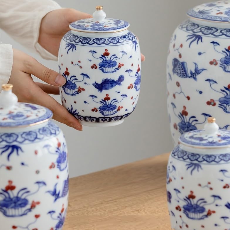 LYGSWDB Pojemnik na herbatę Ceramiczne kanistry na herbatę Puszki do przechowywania herbaty Zamknięte puszki Puszki do przechowywania w gospodarstwie domowym Kanistry kuchenne Ceramiczny słoik do