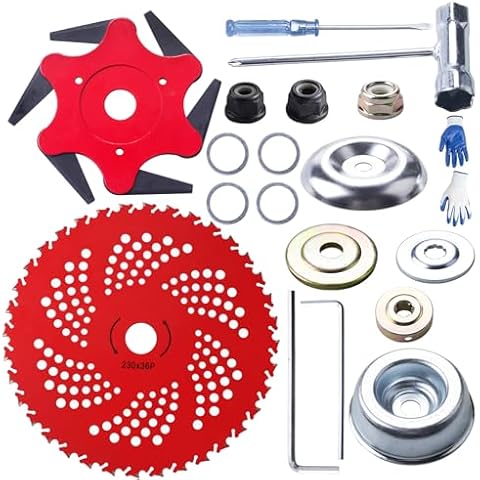 9" x36 Teeth Carbide Tipped Blades & Steel Trimmer Head 6 Steel 65Mn Razors Trimmer Head with Universal Adapter Kit, for Brush Cutter, Trimmer, Weed Eater Cover