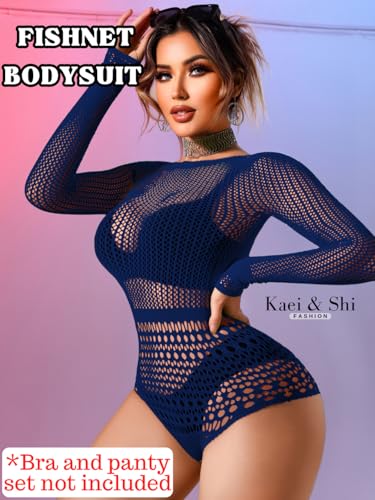 Image of Kaei&Shi Sexy Hollow Rave Outfits, Fishnet Bodysuit Fits US Women Sizes 0-18, Sheer Lace Glow Party Tops Festival Mesh