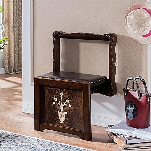 Miniatura 3 de SLNFXC - Banco de zapatos plegable, banco de zapatos, taburete colgante de pared, porche de entrada, silla plegable de madera maciza oculta (color
