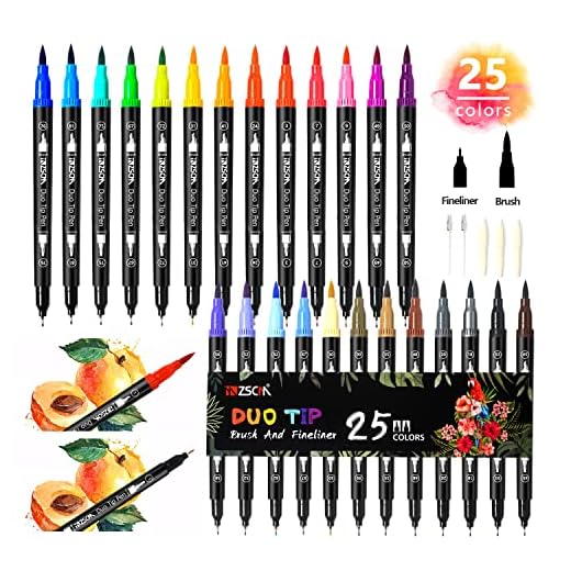 ZSCM 25 Colores Rotuladores lettering, Rotuladores Doble Punta Fina, Fineliner Plumas para Adultos libros de colorear, Bullet Journal, Caligrafía y Dibujos, ilustraciones, bocetos