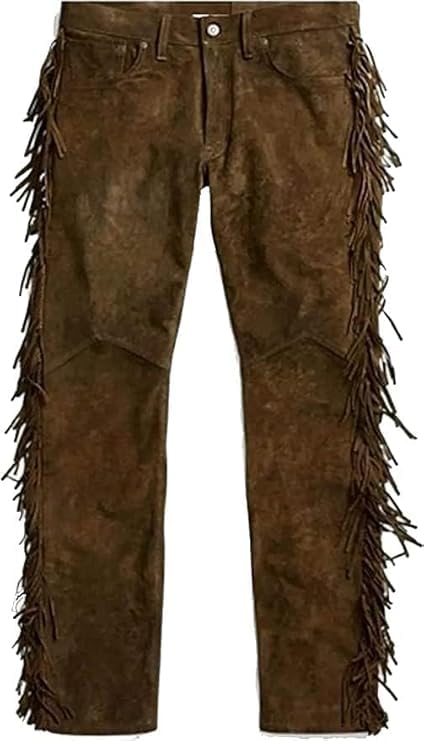 Men's Leather Suede Pants, Buckskin with Fringes, Native American Mountain Man Style
