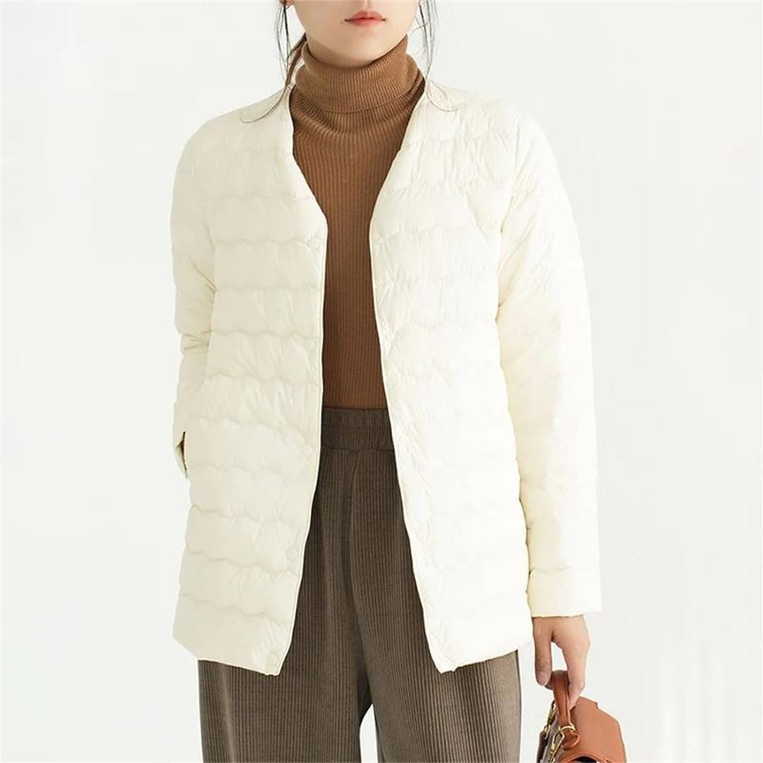 Women Ultralight White Duck Down Jacket Winter Thin Outwear Round Collar Warm Undercoat Coat