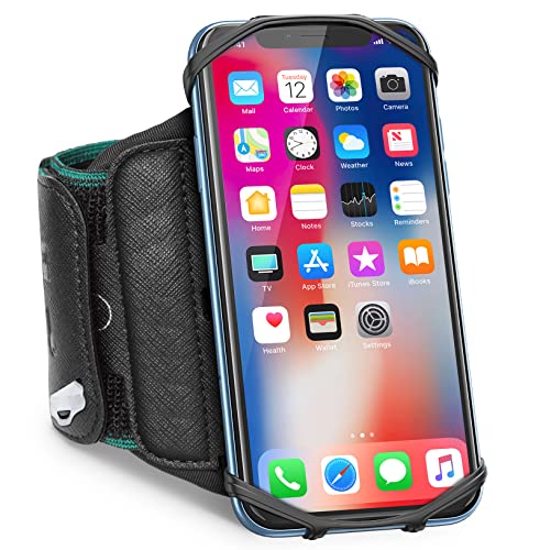 Goigrn Brassard Téléphone Sport, 360° Rotation Brassard Smartphone Super Respirant Compatible avec iPhone 12 Pro Max/12 Mini/12/11 Pro/XR/X/8/7/6/6S, Samsung et d'autres Téléphones 4-6.8in, Porte-Clés Cover