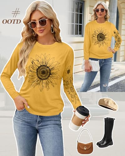 Flafens Long Sleeve T Shirts for Women - Crewneck Womens Graphic Tees Cotton Cute Cool Tshirts Teens Girls Girly2
