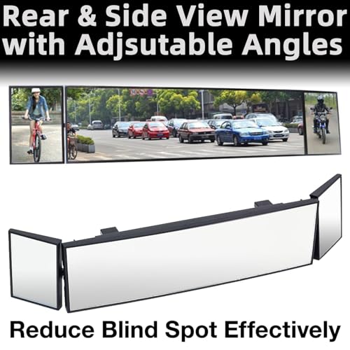 Image of Car Rear View Mirror Interior Mirror Wide Angle Panorama Safety Mirror Interior Mirror Large Vision Mirror 1Pcs (Black-2)