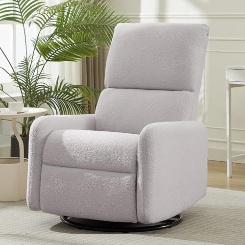 Image of Korser 360° Rocking Chair, Nursery Rocker Chair with Side Pockets, Glider Nursing Chair with Steel Structure Base, Small Chair for Small Spaces, Sherpa Swivel Accent Chairs for Living Room, Nursing