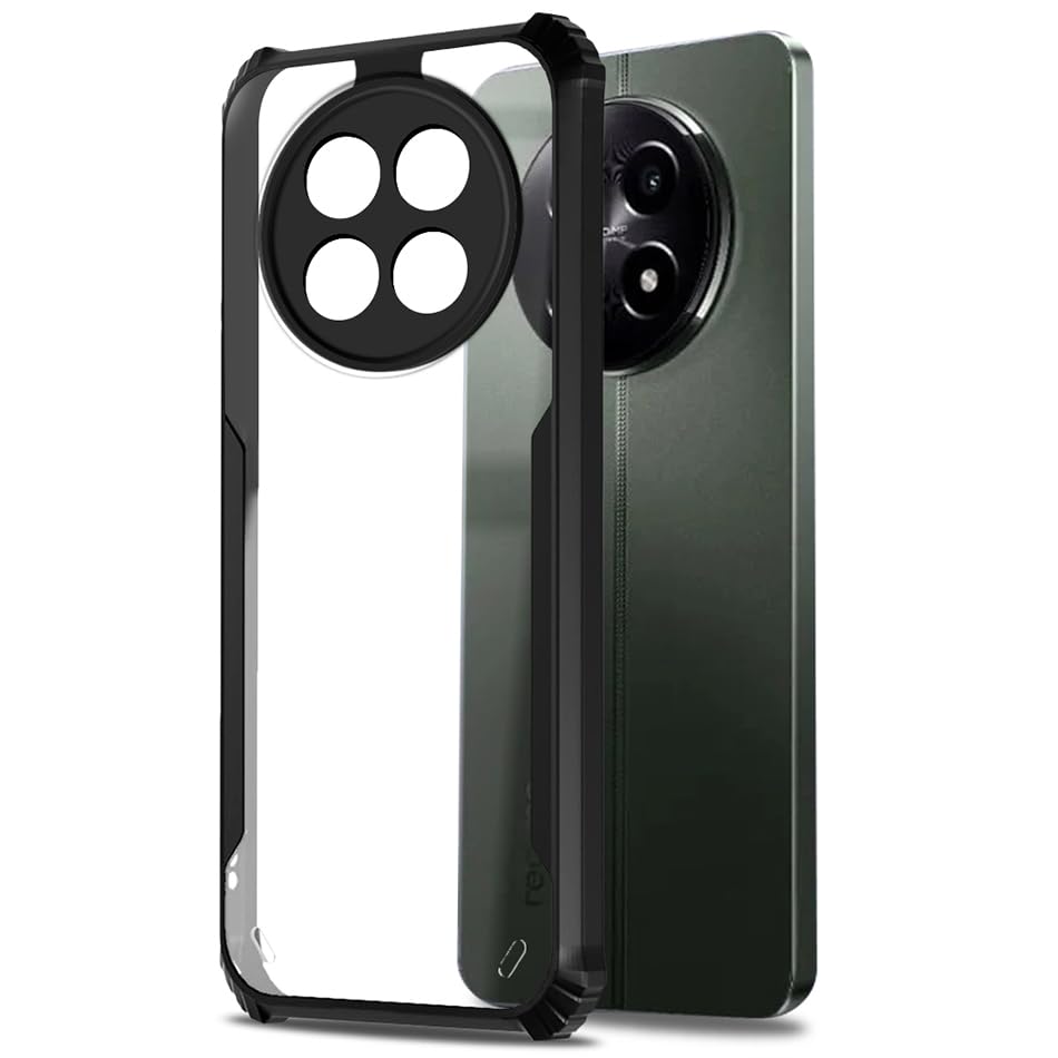 Fashionury Shockproof Crystal Clear Back Cover Case for Realme 12X 5G | 360 Degree Protection | Protective Design | Transparent Back PC & TPU | Black Bumper (B0D1KH8NBT) Amazon Price History, Amazon Price Tracker