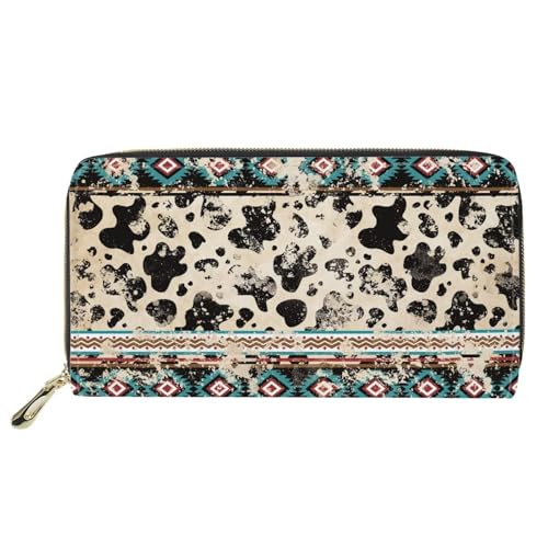 JOAIFO Womens Wallet Leather Boho Purses for Women Cow Print Wallets with Coin Pocket 4 Card Slots Zipper Wallet Card Holder Organizer for Teen Girls