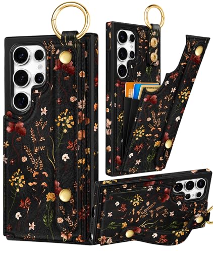 Petitian for Samsung Galaxy S24 Ultra Case with Wallet - Women Girls Cute Girly Aesthetic Unique Design with Leather Credit Card Holder Cardholder Stand Wristband for S24 Ultra Grow Flower
