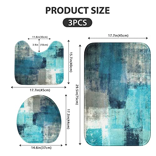 Artsocket Bathroom Rugs And Mats Sets 3 Piece, Bathroom Rugs Non Slip, Teal Green Grey Abstract Painting Gray Absorbent Microfiber Memory Foam Bath Mat Machine Washable Bathroom Floor Mats #TOP4