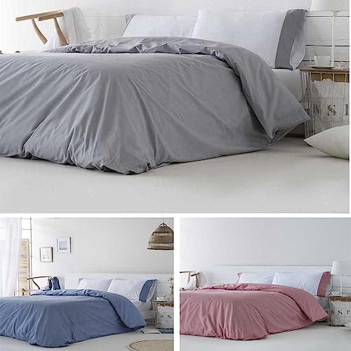 Funda nordica ALGODÓN ORGANICO 100% PERCAL 180 Hilos IZKI Gris Cama de 135 Incluye Funda nórdica 220x220 + 1 Funda de Almohada 100% ALGODÓN ORGÁNICO. Certificado Gots.