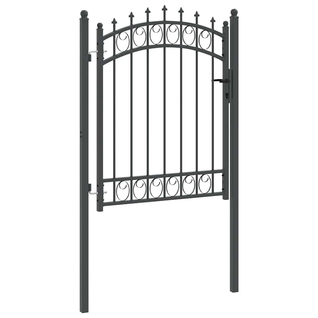 Cancello da Giardino EMMEN in Acciaio Verniciato a Polvere con Punte 104x180cm Grigio con 2 Pali e 3 Chiavi per Esterno Vialetto Recinzione Cancello Cortile Accesso Sicurezza