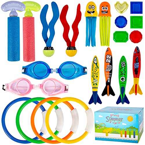 HobbyLane Pool Toys, Diving Glasses Diving Rings Pool Torpedoes Underwater Treasures Water Blasters Seaweeds Squids, 22 PCS Variety Pool Swimming Toys Gift Set for Kids for Summer Game Toys HobbyLane Pool Toys, Diving Glasses Diving Rings Pool Torpedoes Underwater Treasures Water Blasters Seaweeds Squids, 22 PCS Variety Pool Swimming Toys Gift Set for Kids for Summer Game Toys