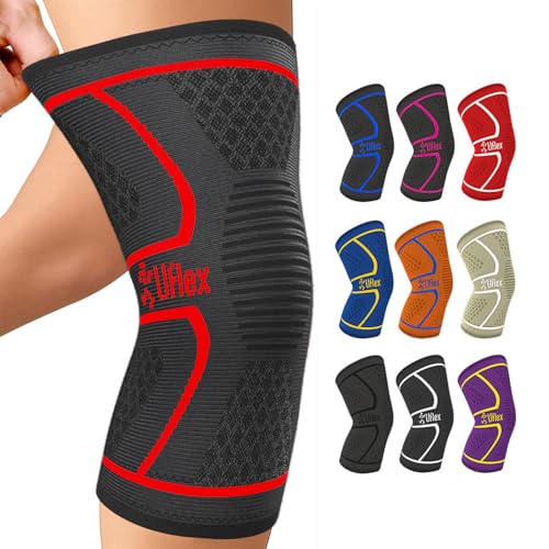 UFlex Athletics Knee Brace for Men and Women Knee Compression Sleeve Support for Arthritis Joint Pain Relief, Workout, Swelling, Sports, Circulation, Running, Recovery Support for ACL & Meniscus Tear Medium Red
