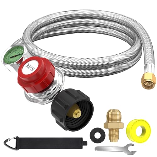 5FT 0-30 PSI Adjustable High Pressure Propane Regulator with Gauge 0~60PSI Gas Flow Indicator QCC...