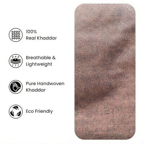 Image of Unstitched Cotton Fabric for Men and Women - Self Pattern Khadi Cotton Fabric Material (3.5 Meter, Royal Brown)