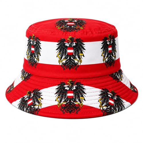 TrendandStylez Fan Bucket Hat Fischerhut für Damen & Herren Fußball Fanhut im Länder Design für EM WM Public Viewing Festival Sommer Urlaub Streetwear Unisex (Österreich)