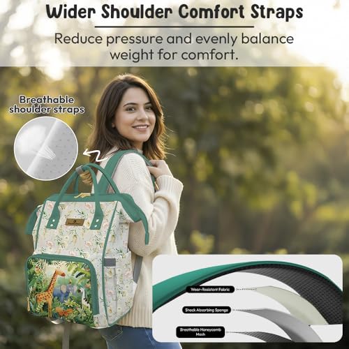 Image of StarAndDaisy Baby Bag for Mother Travel /Diaper Bag with Insulated Baby Bottle Pocket /Diaper Bag for Mothers for Travel with Multi Compartments & pockets, Waterproof Diaper Bags for Mom -White-Green