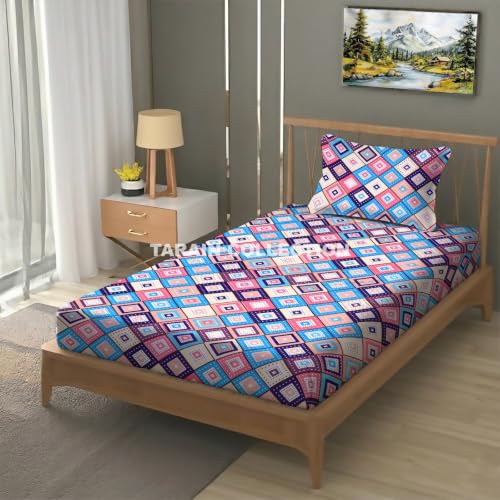 Image of Single Flat Bedsheet 60 x 90 Inch with 1 Pillow Cover, Cotton Blend Soft Breathable Bed Sheet Set for Single Bed, Lightweight Comfortable Bedding for Home Guest Room Daily Use