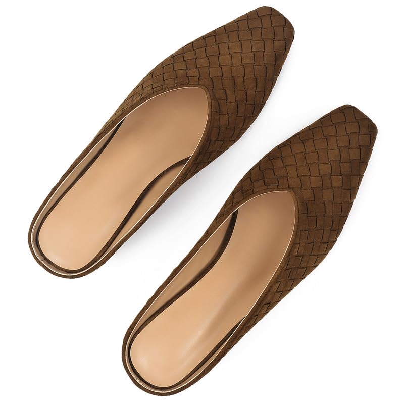 Image of Woven Mules for Women Slip on Comfortabke Metallic Slides Ladies Trendy Square Toe Hidden Wedge Mules