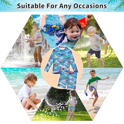Aircraft Cloud Print Boys Swimsuit Rash Guard Toddler Kids Long Sleeve Swim Shirt and Trunks Swimwear Set 3-10Y4