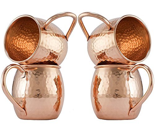 Zap ImpexMoscow Mule Mug Hammered Barrel Handle Cups Ideal for All Chilled Drink Bar or Home Large Gift Set (Pack of 4 pcs)
