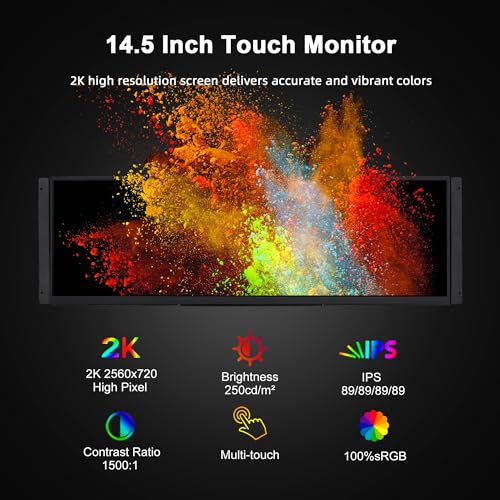 Image of wisecoco 14.5 Inch Embedded Monitor Open Frame Vesa Wall Mount LCD Monitor 2560x720 2K IPS Stretched Bar Capacitive Touch Screen Display with HDMI USB-C Type-C Ports for DIY