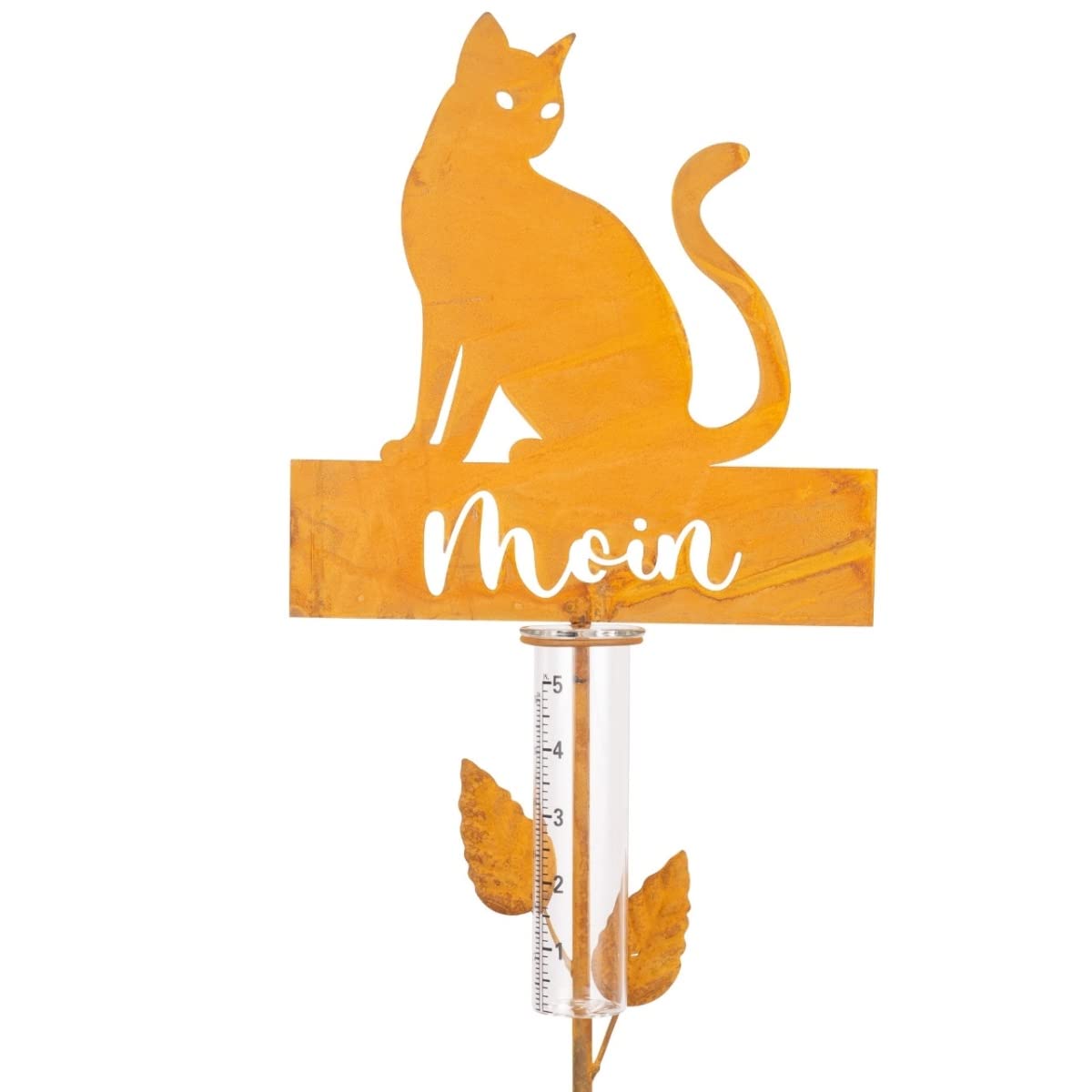CIM Pflanzenstecker - Regenmesser Katze Moin - Gesamthöhe 121cm - Maße Design: 23,5 x 24 - inkl. Standstab - attraktive Gartendekoration