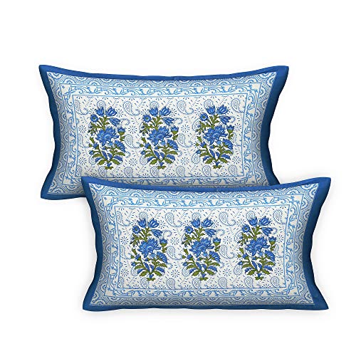 Image of RajasthaniKart Pure Cotton 144 TC Printed Double /Queen Bed Elastic Fitted Bedsheet with 2 Pillow Covers - All Around Elastic | 60 inchx78 inch, Fits Up to 8 inch Mattress | Jaipuri Print, 5260