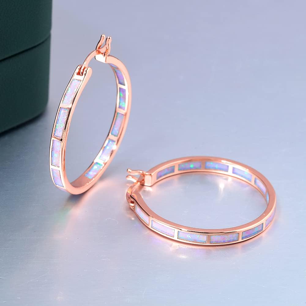 CiNily Opal Hoop Earrings,Women Jewelry Rhodium Plated/Rose Gold or Yellow Gold Plated Gemstone Big Hoop Earrings 32mm