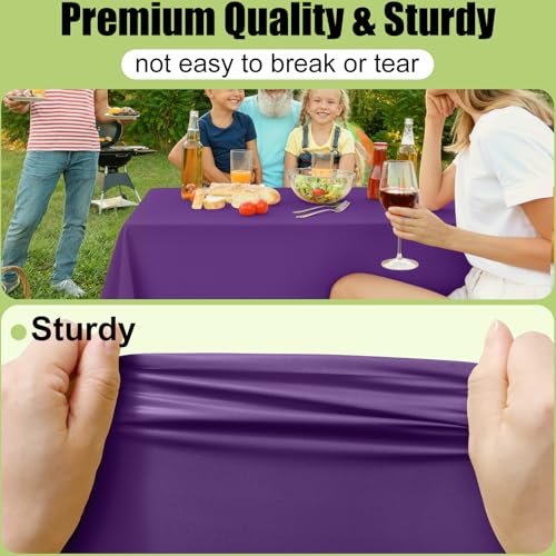 Image of Smiry Disposable Table Cloth 3 Pack, 54 x 108 Inch Waterproof Plastic Tablecloth, Decorative Rectangle Table Covers for Party, Birthday, Picnic, Purple