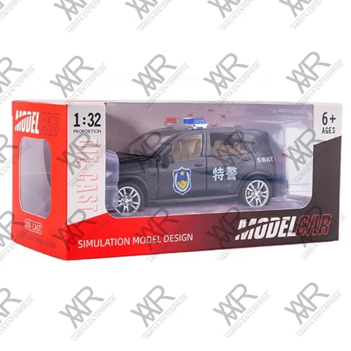 Image of 1:32 Scale BMW X5 Police Toy Car | Metal Pullback Diecast Car for Kids with Openable Doors, Sound, Light Effects Toy for Car Enthusiasts (Color As Per Available), Black