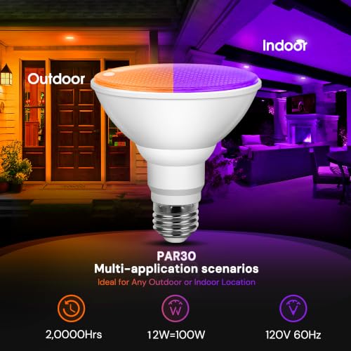 Image of L LOHAS LED Orange Purple Halloween Flood Light Bulb, PAR30 LED Flood Light