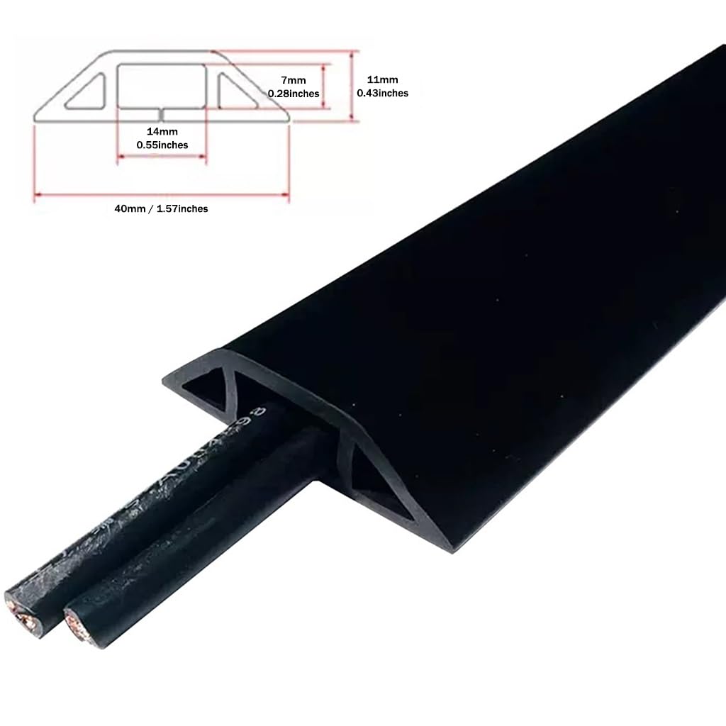 Cubrecables Trapezoidal Flexible De PVC Blando, Escondecables Autoadhesivo Fácil De Cortar, Fácil De Desenrollar/Evita Riesgos De Tropiezos(Negro,10M)