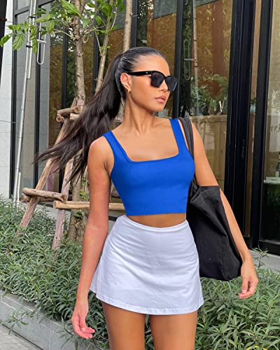 Image of OLCHEE Womens 3 Pack Crop Tank Tops Basic Seamless Ribbed Sleeveless Square Neck Workout Top Summer Exercise Yoga Gym Shirts