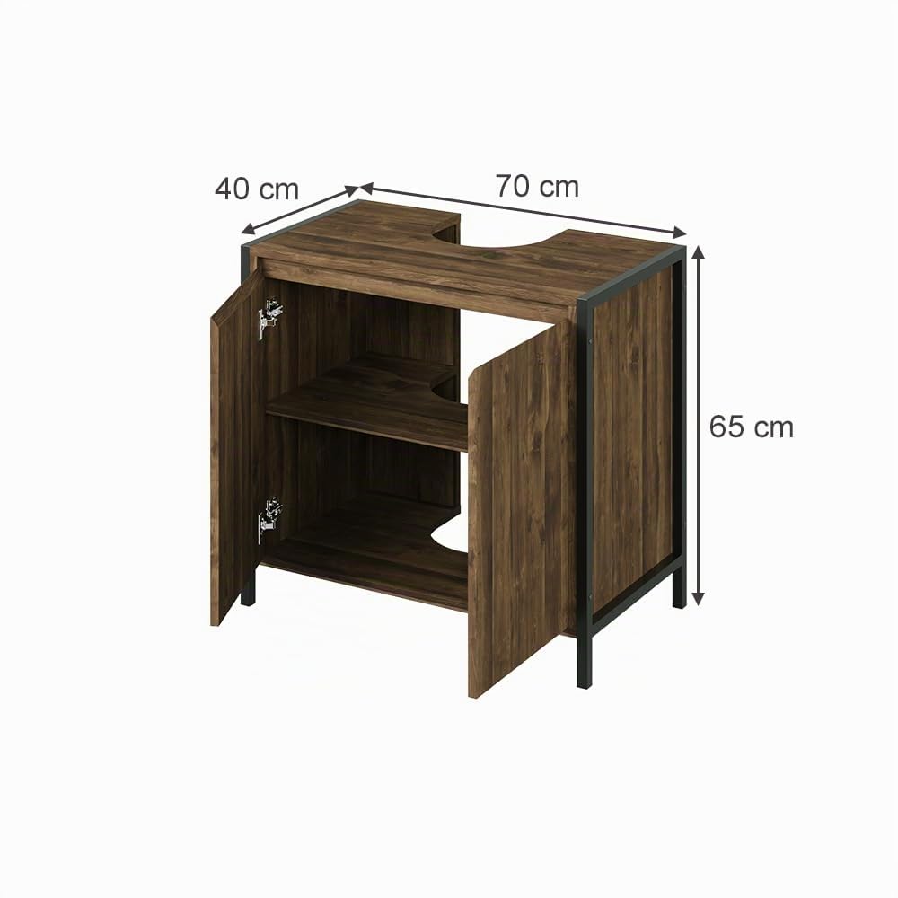 Vicco Mobile sottolavabo per bagno Naola, Quercia/nero, 70 x 65 cm | con 2 scomparti chiusi, per la conservazione di articoli da bagno e asciugamani