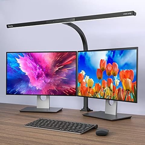 Quntis LED Desk Lamp, Eye-Care Architect Clamp Desk Lights for Home Office, 31.5'' Wide Bright Office Lighting with Auto-Dimming, Dimmable Table Light, 2H Timer Task Lamp for Workbench Monitor Drawing Cover