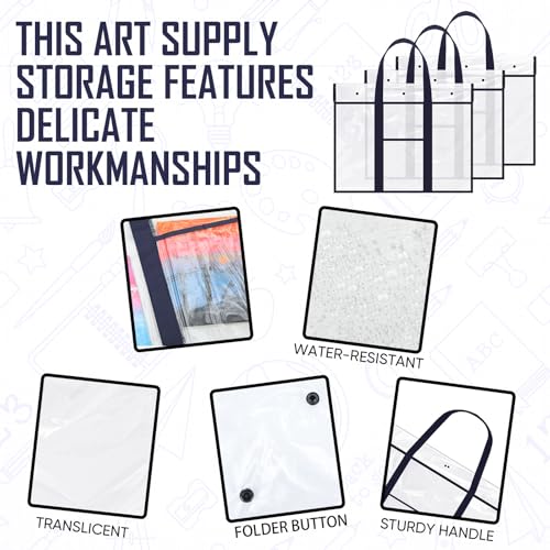 Image of Windyun 3 Pack 19 inch x 25 inch Art Portfolio Bag Large Poster Storage Bag PVC Portfolio Folder for Artwork Bulletin Board Storage Art Portfolio Organizer Bulletin Board Holder for Poster Scrapbook Keepsake