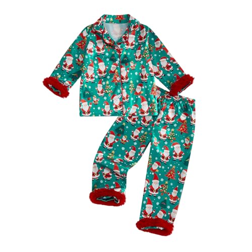 Kuriozud Toddler Kids Little Girls Christmas Satin Silk Pajamas Girl Long Sleeve Button Down Sleepwear Christmas Pjs Set
