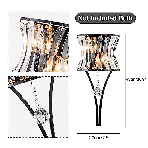 Image of Crystal Wall Sconce 2-Light Black Wall Light Fixture Modern Luxury K9 Crystal Sconces Wall Lighting Elegant Glass Wall Mount Light Indoor for Bathroom Living Room Bedroom Hallway E14 Base