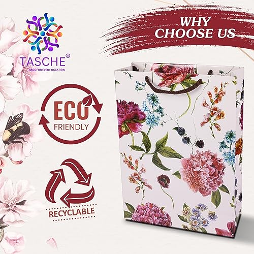Image of TASCHE Alekhya Design Paper Gift Bags for Return Gift, Small Presents, Weddings, Birthday, Holiday Presents,Multicolor (20.32 x 7.62 x 27.94 Cm, Pack of 10)