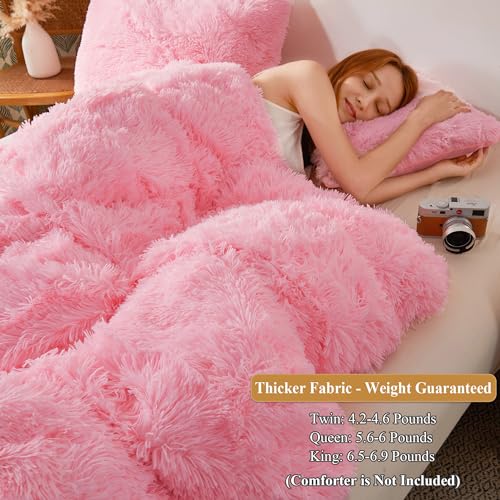 Image of XeGe Plush Shaggy Duvet Cover, Luxury Ultra Soft Crystal Velvet Fuzzy Bedding 1PC(1 Faux Fur Duvet Cover), Fluffy Furry Comforter Cover with Zipper Closure(Queen, Light Pink)