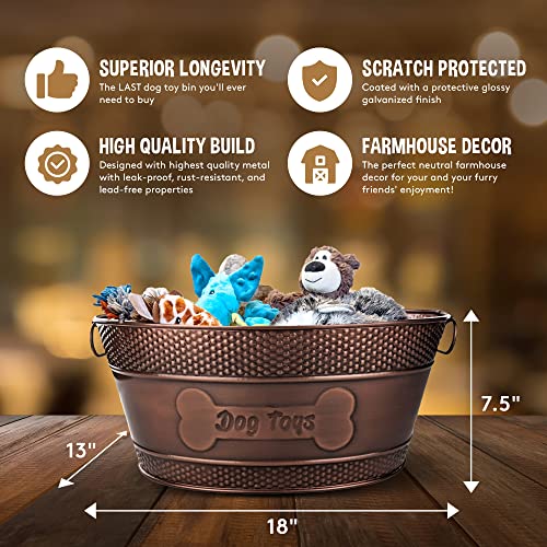 Brekx Indestructible Metal Dog Toy Bin - Copper Galvanized Storage Bin With Handles, Dog Toy Box For Dog Chew Toys thumb #4
