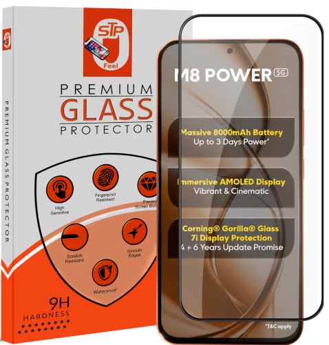 Image of STP FEEL Premium HD+ Tempered Glass Screen Protector Guard Compatible For Poco M8 Power 5G (7 Inch, Pack of 1) | Edge to Edge Coverage With Easy to installation kit for Smartphone